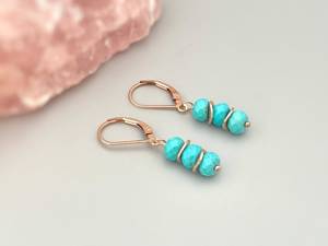 Piedras preciosas turquesas de alta calidad, hechas a mano, ligeras, para todos los días, joyería de 14K para mujer, Pendientes colgantes de piedra natal de diciembre - Product Image 2