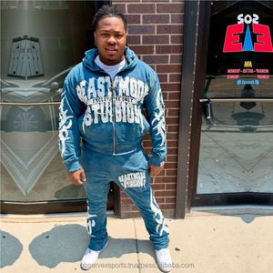 Ropa de marca de China, venta al por mayor, conjunto de Sudadera con capucha y estampado abullonado personalizado, lavado ácido, recién llegado, conjuntos de sudaderas y sudaderas para hombre - Product Image 4