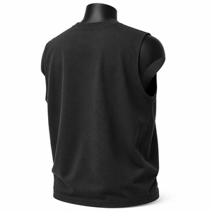 Men's <b>Black</b> Solid <b>Knitted</b> O-Neck Sleeveless <b>Tank</b> <b>Top</b> Casual Style - Product Image 3