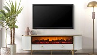 Table basse moderne de luxe blanche avec connexion Bluetooth, cheminée électronique en bois pour salle à manger, panneau MDF, meubles de salon