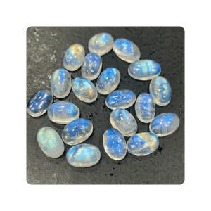 Cabochon en pierre de lune arc-en-ciel indien de qualité AAA 8x12mm forme ovale Transparent Flashy traité thermiquement effet étoile - Product Image 4