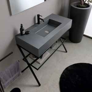 <b>Free</b>-<b>Standing</b> 100cm <b>Bathroom</b> Cabinet with Madeira Grey Sink and <b>Mirror</b> Modern <b>Bathroom</b> Sets - Product Image 3