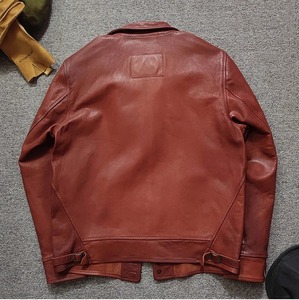 Chaqueta de cuero genuino de estilo vintage. Abrigo de cuero de piel de cabra de aceite de calidad de lujo. Tela de cuero completamente nueva. Sin forro - Product Image 2