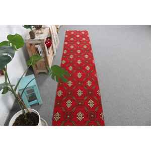 2x9 ft Turkish Vintage Rug, <b>Runner</b> Rug, <b>Red</b> Yellow Moroccan Wool Rug - Product Image 2