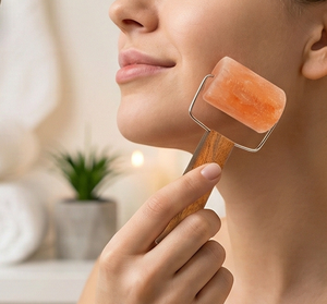 Rouleau de massage en sel rose de l'Himalaya naturel avec manche en bois, sel détoxifiant, rouleau pour le visage et le corps, bien-être et thérapie - Product Image 3