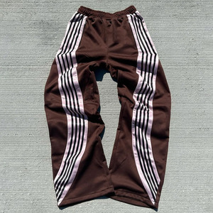 Pantalon de survêtement en tricot droit à rayures incurvées pour hommes Streetwear Pantalon de survêtement à jambe droite surdimensionné en coton polyester à rayures pour hommes - Product Image 5