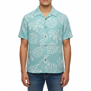 Camisa Hawaiana con Estampado Tropical para Hombre, Manga Corta, Ropa de Playa de Verano, Informal, con Estampado de Hojas de Palmera, de Algodón y Lino Transpirable - Product Image 3