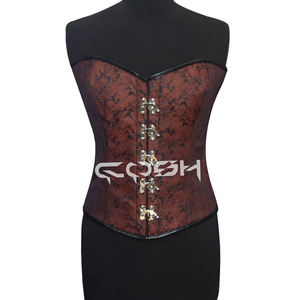 Steampunk Brocart Overbust Taille Cincher Corset Respirant Minceur Corsets Swing Fermoir Avant Garnitures En Cuir Rivet Décoration - Product Image 1