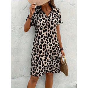 Vestido Corto de Satén con Estampado de Leopardo y Cuello en V para Mujer, 35827 - Leopardo - Product Image 4