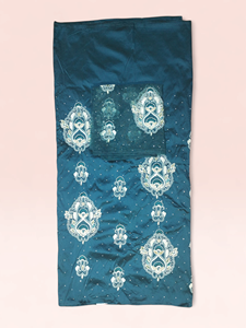 Teal Blue Luxury Beaded George <b>Fabric</b> with Silver Embroidery & Matching Blouse for Bridal Wedding Wear - Product Image 2