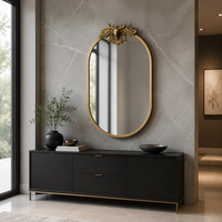 Miroir mural ovale en métal doré antique avec tête de cerf sculptée en haut, miroir mural encadré vintage, miroir décoratif de luxe