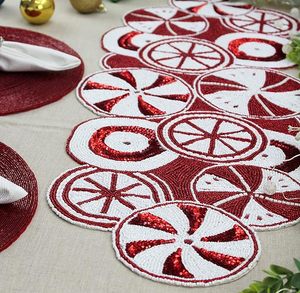 Christmas <b>Dining</b> <b>Table</b> Beaded <b>Runner</b> Placemat Handmade Cloth Decorative Wedding Mat With Leaves Design for Home Use - Product Image 5