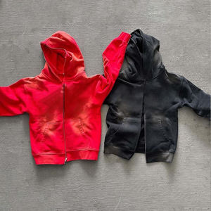 Distressed Denim Zip-Up Hoodie for <b>Men</b> Wholesale Distressed <b>Ripped</b> Hoodies Gems <b>Jean</b> Pant <b>Men's</b> Sweatshirt Capucha De Soldador - Product Image 3