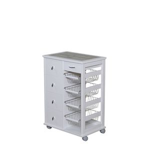 Chariot de rangement authentique en bois de hêtre massif avec plateau en carrelage pour des espaces de vie bien organisés - Product Image 2