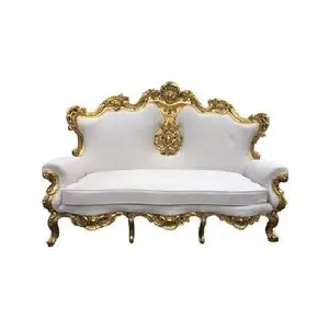 Giả Da Trắng Và Vàng Lá Sồi Thạc Sĩ Baroque 3 Chỗ Ngồi Sofa Cho Trang Trí Nội Thất