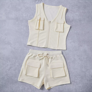 Summer Custom Jogger Set Womens French Terry Sleeveless <b>Zip</b> up Jacket Cargo Sweat <b>Shorts</b> 3d <b>Pockets</b> 2 Piece Women <b>Short</b> Set - Product Image 6