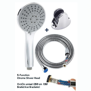 Ensemble de pommeau de douche chromé 5 fonctions avec tuyau tressé de 150 cm et support - Product Image 2