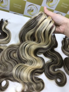 Autumn <b>Sale</b> 22'' Inches Double Body Wave Raw Human Hair Extensions High Quality HD Weft Hair Bundles Hot Selling <b>Piano</b> Color - Product Image 4