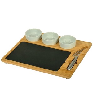 ชุดถาดชีสไม้ไผ่แบบพับเก็บได้ทำจากสเตนเลสสตีลชุดเขียงและมีด - Product Image 2