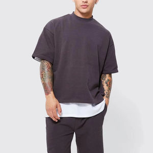 Custom Logo 300GSM Streetwear Box Cut Tee T Shirt Heavyweight <b>Cropped</b> <b>Top</b> T Shirt Graphic Cotton Oversized Boxy Fit T-Shirt <b>Men</b> - Product Image 2