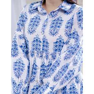 Top Azul de Algodón con Estampado Butta Block Transpirable, Cintura Imperio, Estilo Casual - Product Image 2