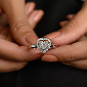 High Quality Handmade 100% Authentic Real Diamond and 18k Solid White Gold <b>Heart</b> Shaped Wedding Ring for Women Girls <b>Top</b> Sale - Product Image 6