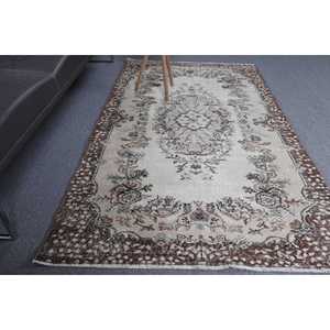 Tapis turc vintage 3,8x6,8 pieds, tapis en laine à carreaux marron beige - Product Image 2
