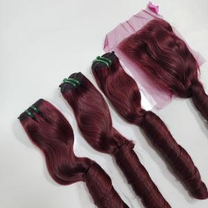 Articles chauds Bourgogne printemps Curl vietnamien LINU cheveux Super Double dessiné qualité cheveux bruts pour génie trame faisceaux lâche vague naturelle - Product Image 2