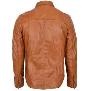 Casual <b>Shirt</b> Sheep Leather OEM New Fashion Modern <b>Short</b> <b>Sleeve</b> Drop Shoulder Oversized Double Chest Pockets Zip <b>up</b> Plain for Men - Product Image 2