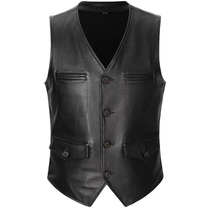 Custom Manufacturing Genuine Leather Vest for Men Classic V-Neck Motorcycle <b>Biker</b> <b>Waistcoat</b> Sleeveless Jacket - Product Image 1
