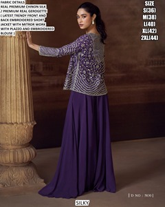 Bandhani Black Embroidered Chinon Silk Salwar Kameez Short <b>Jacket</b> Plazzo <b>Women</b> Traditional <b>Wedding</b> Wear Quick Dry Floor-Length - Product Image 2