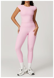Ensemble de yoga taille haute pour femmes évacuant l'humidité Short en forme de I pour la course à pied Fitness Logo avant Taille élastique - Product Image 4