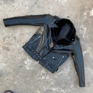 2024แจ็กเก็ตหนังแท้สำหรับผู้ชายสีดำคลาสสิกระบายอากาศได้ดีมีซิปแบบลำลอง - Product Image 1