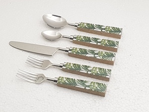 Ensemble de couverts en acier inoxydable de style luxe personnalisé 5 pièces ensemble de couverts manche en bois émail impression vaisselle couverts en argent royal - Product Image 2