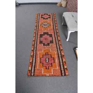 Alfombra Turca Vintage de Lana Naranja Herki, 2.8x8.9 pies - Product Image 1