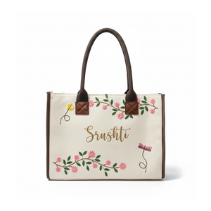 Twin Petal <b>Large</b> Tote <b>Bag</b> Open Zipper Closure <b>Canvas</b> Cotton Solid Color Embroidery <b>Large</b> Capacity Market Shopping Tote <b>Bag</b> - Product Image 1