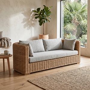 Surabaya <b>Sofa</b> Mahogany Wood Frame Half Cl Rattan Polished Dhapnie Light Grey Cushions Daybed Premium Patio <b>Outdoor</b> Furniture - Product Image 2