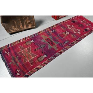 2.8x9.2 ft Rug, Vintage Herki Rug, Turkish <b>Red</b> <b>Wool</b> Striped Rug - Product Image 2