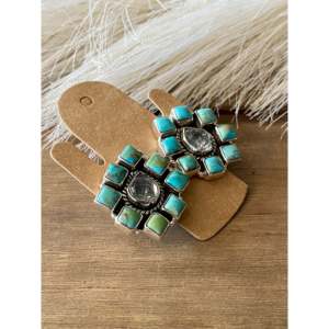 Southwest Handmade Multi Stone <b>Sterling</b> <b>Silver</b> <b>Stud</b> <b>Earrings</b> Geometric Design - Product Image 3