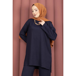 Conjunto de Túnica y Pantalones de Terciopelo Azul Marino con Aberturas Laterales, Un Conjunto para Uso Diario en Invierno, Verano y Otoño, Tallas XS-XL - Product Image 2