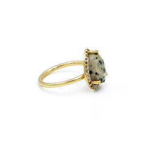Bague réglable en jaspe dalmate | Bijoux en laiton plaqué or 18 carats | Mariage | Fournisseur d'usine d'exportation - Product Image 3