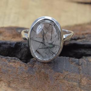 Anillo de plata Rutail negro natural Joyas de piedras preciosas para Mujer | Elegante anillo brillante | Regalo atemporal para ella. Joyería hecha a mano - Product Image 2