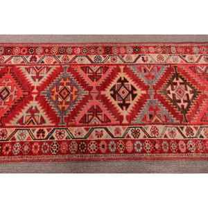 Turkish 2.8x9.4 ft Rug, <b>Runner</b> Vintage Rug, <b>Red</b> Gray Geometric Wool Rug - Product Image 4