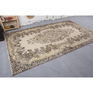 พรมวินเทจตุรกี ขนาด 5.4x9 ฟุต พรมขนสัตว์สีเบจลายอิคัต - Product Image 3