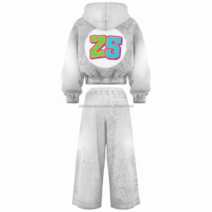 Chándal grueso de invierno con cremallera, forro polar pesado, 380 GSM, tela suave, color blanco, logotipo personalizado, estampado bordado, chándales de talla grande - Product Image 6