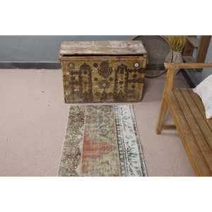 Tapis turc 2,1 x 4,1 pieds, petit tapis vintage, tapis floral marron et bleu - Product Image 4