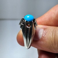 Bague de fiançailles artisanale en argent sterling avec turquoise naturelle certifiée IGI de haute qualité, bleu Robin, pierre précieuse islamique, taille émeraude