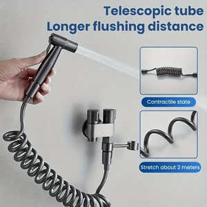 Kit de Accesorios para Inodoro Portátil con Válvula Angular de Doble Función Montada en la Pared, Pistola de Pulverización ABS y Soporte Telescópico para Teléfono, Fácil de Usar - Product Image 4