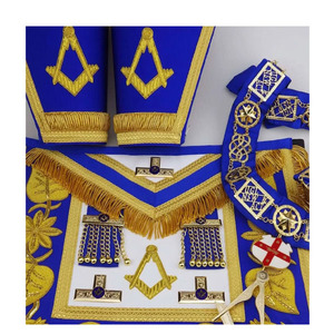 Conjunto de Regalia de Maestro Masón de la Logia Azul, con bordado a mano y diseño de ladrillos, que incluye delantal y banda de masón, delantal masónico con cinta moiré roja 2026 - Product Image 1