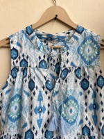 Robe d'été vintage à manches imprimées florales 100 % coton pour femme, brodée, longueur midi, avec détails à pompons et logo frontal